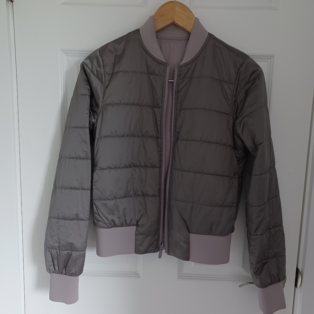 Lululemon Non Stop Reversible Bomber Jacket Dark Chrome light grey sz 4